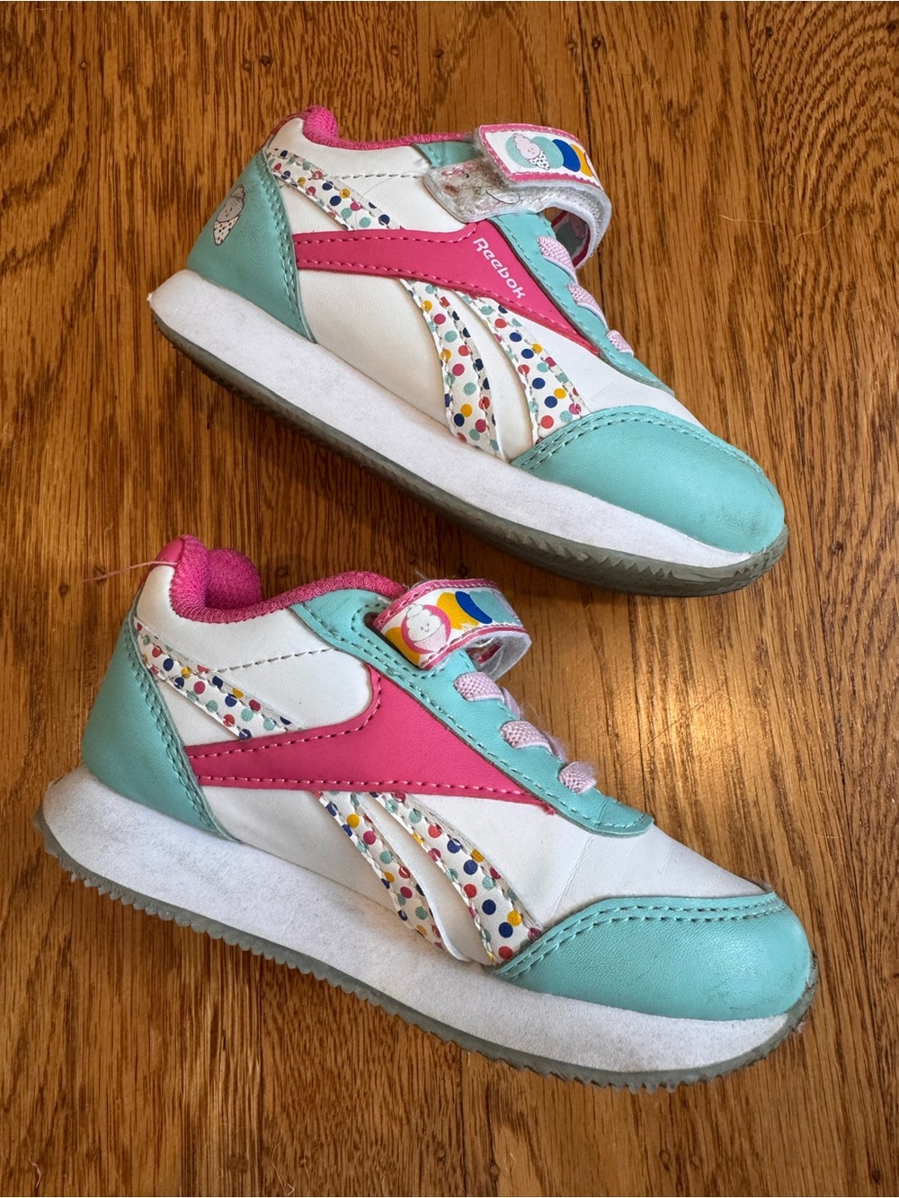 Reebok Kids Teal, Pink & White Polka Dot Ice Cream Sneakers Sz 8c